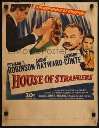 5h211 HOUSE OF STRANGERS WC 1949 Edward G. Robinson, Richard Conte slaps Susan Hayward!