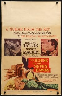 5h212 HOUSE OF THE SEVEN HAWKS WC 1959 treasure hunter Robert Taylor, Nicole Maurey!