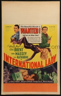 5h240 INTERNATIONAL LADY WC 1941 George Brent, Basil Rathbone, sexy Ilona Massey is dangerous!