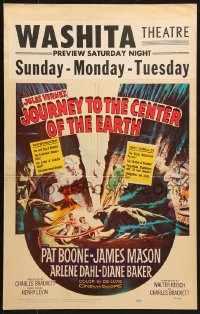 5h260 JOURNEY TO THE CENTER OF THE EARTH WC 1959 Jules Verne, great sci-fi monster artwork!