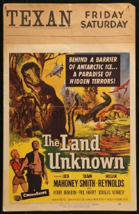 5h288 LAND UNKNOWN WC 1957 a paradise of hidden terrors, great art of dinosaurs, ultra rare!