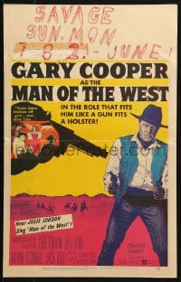 5h327 MAN OF THE WEST WC 1958 Anthony Mann, cowboy Gary Cooper is the man of fast draw!