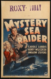 5h368 MYSTERY SEA RAIDER WC 1940 sexy Carole Landis clings to sailor Henry Wilcoxon with gun!