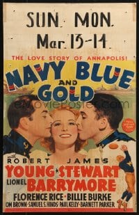 5h373 NAVY BLUE & GOLD WC 1937 art of James Stewart & Robert Young, cadets at Annapolis, rare!