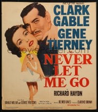 5h376 NEVER LET ME GO WC 1953 romantic close up of Clark Gable & sexy Gene Tierney!
