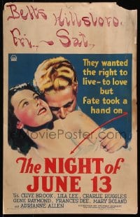 5h380 NIGHT OF JUNE 13 WC 1932 Clive Brook & Lila Lee are crucified by the town gossips, rare!
