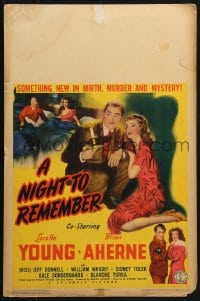 5h385 NIGHT TO REMEMBER WC 1942 Loretta Young & Brian Aherne in a mirthful murder mystery!