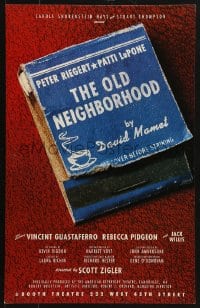 5h522 OLD NEIGHBORHOOD stage play WC 1997 Peter Riegert, Patti LuPone, David Mamet, matchbook image!