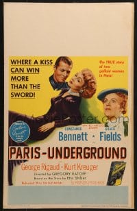 5h412 PARIS-UNDERGROUND WC 1945 Constance Bennett, Gracie Fields, a kiss wins more than the sword!