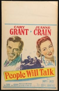 5h417 PEOPLE WILL TALK WC 1951 great artwork of smiling Cary Grant & pretty Jeanne Crain!