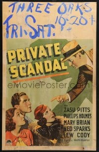 5h440 PRIVATE SCANDAL WC 1934 Zasu Pitts, Phillips Holmes, Mary Brian, detective Ned Sparks!
