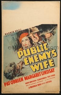 5h446 PUBLIC ENEMY'S WIFE WC 1936 great art of Pat O'Brien punching guy by Margaret Lindsay, rare!