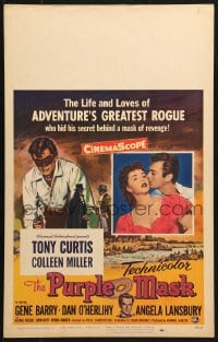 5h447 PURPLE MASK WC 1955 art of masked avenger Tony Curtis & with pretty Colleen Miller!