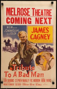 5h475 TRIBUTE TO A BAD MAN WC 1956 great art of cowboy James Cagney, pretty Irene Papas!