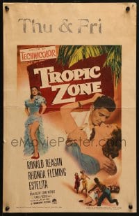 5h476 TROPIC ZONE WC 1953 art of Ronald Reagan romancing Rhonda Fleming + sexy Estelita!
