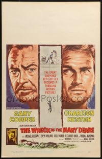 5h483 WRECK OF THE MARY DEARE WC 1959 super close artwork of Gary Cooper & Charlton Heston!