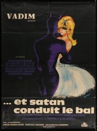 5j068 AND SATAN CALLS THE TURNS French 1p 1962 art of Catherine Deneuve dancing with Devil by Siry!