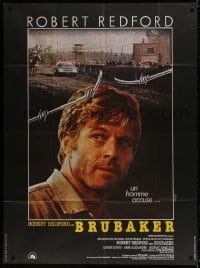 5j177 BRUBAKER French 1p 1981 different image of warden Robert Redford in Wakefield prison!