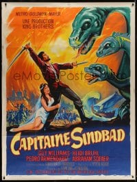 5j202 CAPTAIN SINDBAD French 1p 1963 cool different art fighting dragon by Roger Soubie, rare!