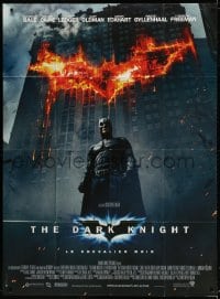 5j262 DARK KNIGHT French 1p 2008 Christian Bale as Batman in front of flaming building!