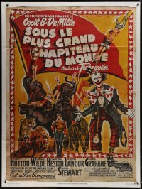 5j402 GREATEST SHOW ON EARTH French 1p R1970s Cecil B. DeMille circus classic, different Soubie art!