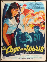 5j527 LA CAGE AUX SOURIS French 1p 1954 art of pretty Dany Carrel & crowd of women, ultra rare!