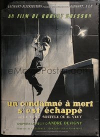5j596 MAN ESCAPED style B French 1p R1950s Robert Bresson, WWII Resistance prison escape, Hurel art!