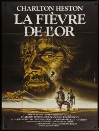 5j633 MOTHER LODE French 1p 1982 different Landi art of Charlton Heston in gold mining adventure!