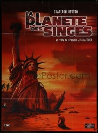 5j702 PLANET OF THE APES French 1p R1990s different art of Charlton Heston & Statue of Liberty!