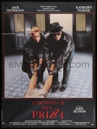 5j721 PRIZZI'S HONOR French 1p 1985 different image of Jack Nicholson & Kathleen Turner w/dead body!