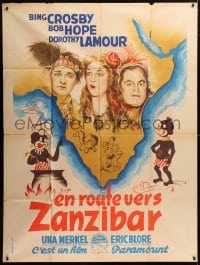 5j761 ROAD TO ZANZIBAR French 1p 1949 Poissonnie art of Crosby, Hope, Lamour & African natives!