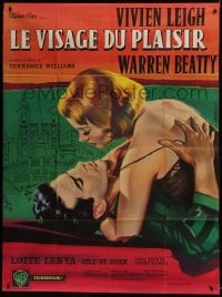 5j769 ROMAN SPRING OF MRS. STONE French 1p 1962 art of Beatty about to kiss Leigh by Jean Mascii!