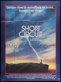 5j809 SHORT CIRCUIT French 1p 1986 cool artwork of Johnny Five being struck by lightning by John Alvin!