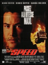 5j829 SPEED French 1p 1994 huge close up of Keanu Reeves & bus driving through flames!