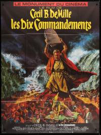 5j865 TEN COMMANDMENTS French 1p R1970s Cecil B. DeMille classic, art of Charlton Heston w/tablets!