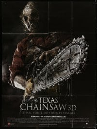 5j871 TEXAS CHAINSAW 3D French 1p 2013 super close up of Dan Yeagar as Leatherface with saw!