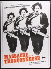 5j872 TEXAS CHAINSAW MASSACRE French 1p R1980s Tobe Hooper classic, different Leatherface image!