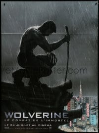 5j967 WOLVERINE teaser French 1p 2013 Hugh Jackman as Logan kneeling on rooftop in the rain!