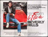 5j002 BEVERLY HILLS COP French 8p 1985 great image of cop Eddie Murphy sitting on Mercedes!