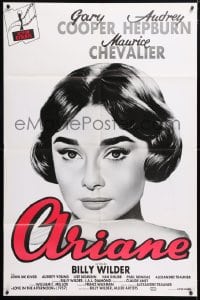 5j016 LOVE IN THE AFTERNOON French 32x48 R1990s different close up of Audrey Hepburn as Ariane!