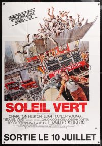 5j004 SOYLENT GREEN advance DS French 47x68 R1980s Solie art of Heston escaping riot control!