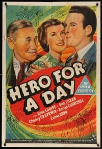 5k308 HERO FOR A DAY Aust 1sh 1939 colorful art of Anita Louise, Dick Foran, & Charley Grapewin!