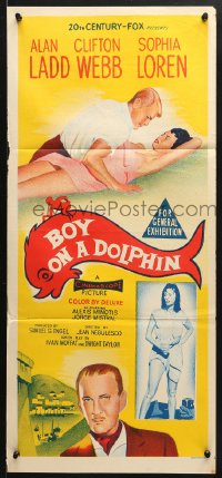 5k414 BOY ON A DOLPHIN Aust daybill 1957 art of Alan Ladd & sexiest Sophia Loren!
