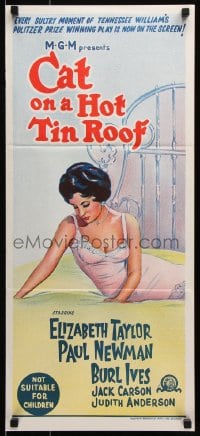 5k450 CAT ON A HOT TIN ROOF Aust daybill R1966 art of Elizabeth Taylor as Maggie the Cat!