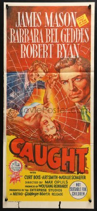 5k454 CAUGHT Aust daybill 1949 James Mason's 1st U.S. movie, cool different spiderweb art!