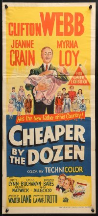 5k460 CHEAPER BY THE DOZEN Aust daybill 1950 art of Clifton Webb holding baby w/kids in background!