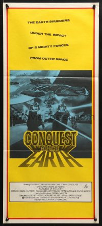 5k475 CONQUEST OF THE EARTH Aust daybill 1980 great image of wacky aliens terrorizing Hollywood!