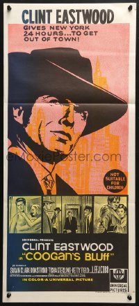 5k477 COOGAN'S BLUFF Aust daybill 1968 art of Clint Eastwood in New York, directed by Don Siegel!