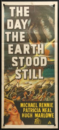 5k495 DAY THE EARTH STOOD STILL Aust daybill R1970s Robert Wise, art of giant hand & Patricia Neal!