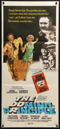 5k510 DOMINO PRINCIPLE Aust daybill 1977 cool art of Gene Hackman & Candice Bergen fleeing!